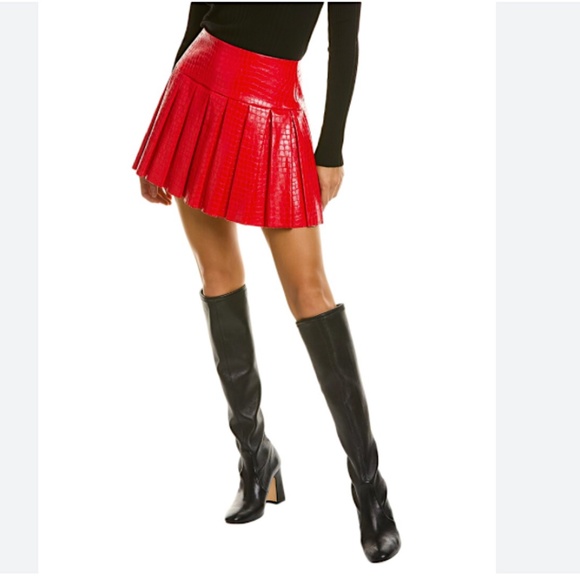 ALICE + OLIVIA Emilie Croc Embossed Faux Leather Pleated Mini SKirt - Picture 6 of 14